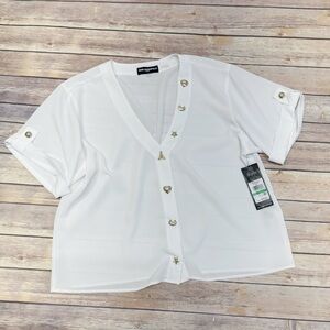 KARL LAGERFELD PARIS Charm Utility Snap Button Up Shirt Blouse White Size L